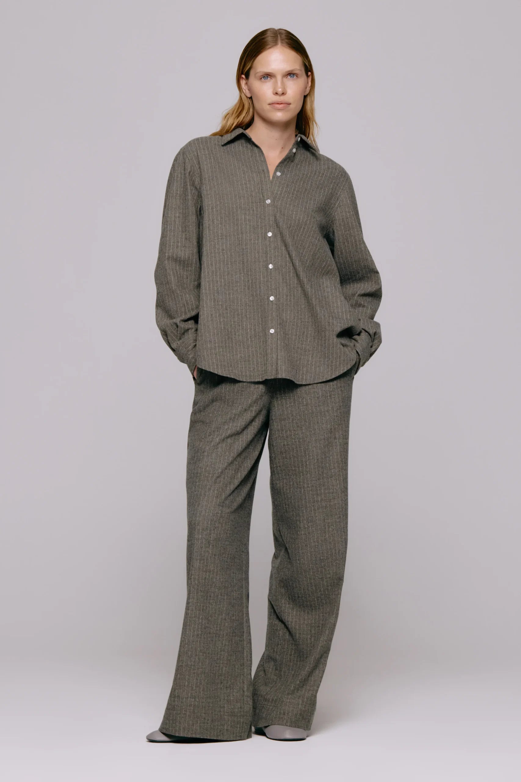 Sofie Wool Blend Shirt Grey Stripe