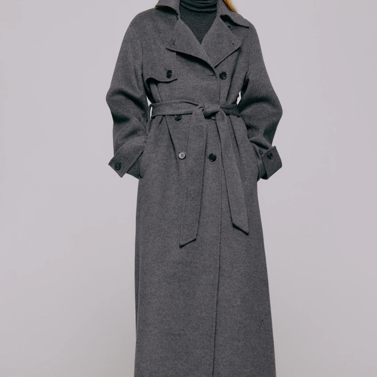 Thale Wool Trenchcoat Grey Melange - Double-Faced Wool Trenchcoat