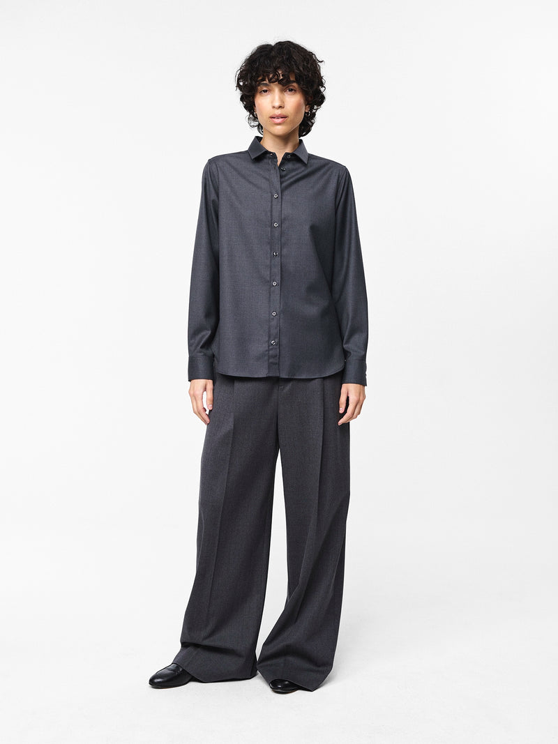 Liv Wool Shirt in Stone Grey, wool, full body