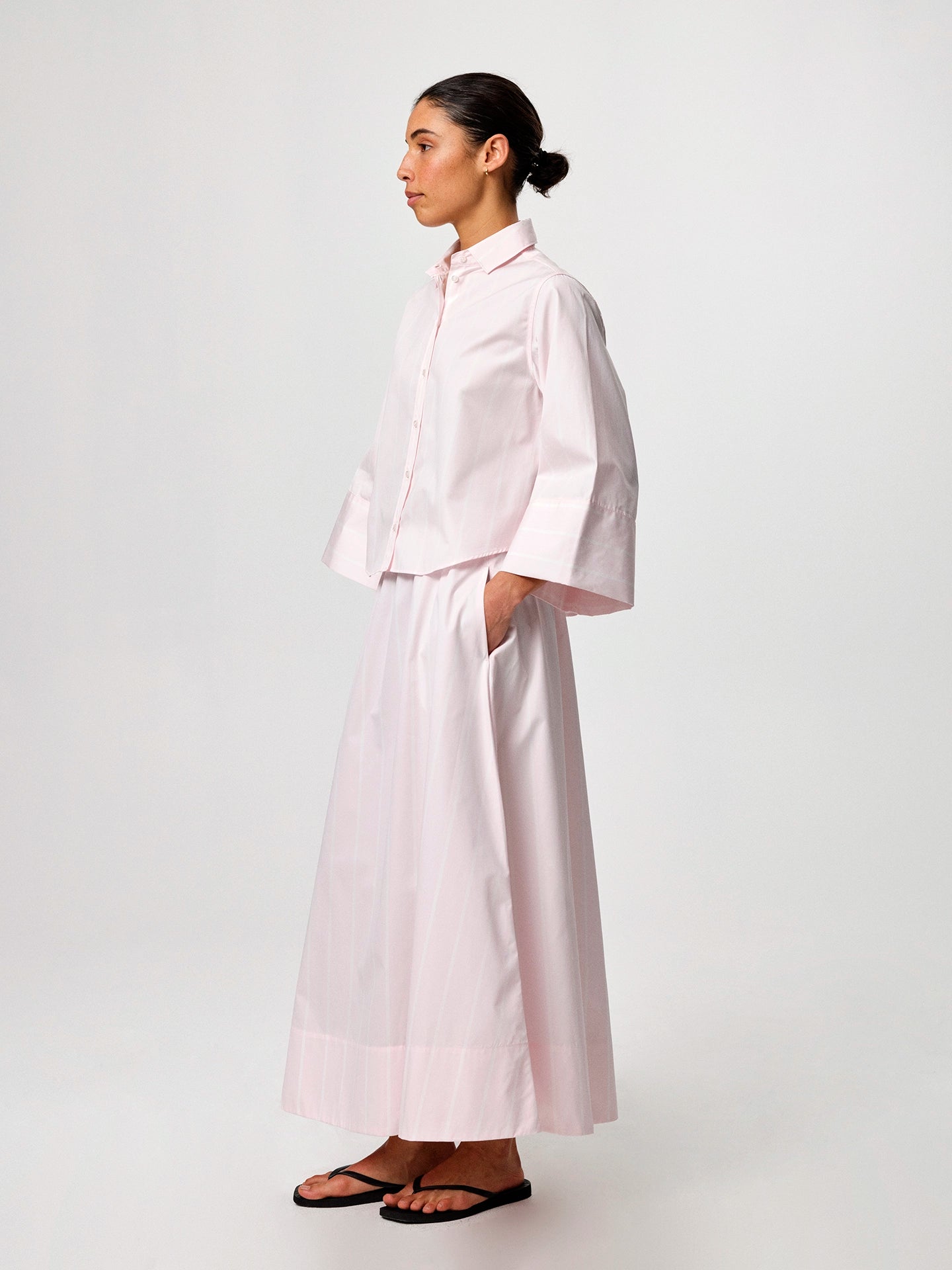 Julie Josephine Anja Shirt Peony Stripe: classic shirt in peony stripe made from 100% cotton with a clean timeless silhouette, designed as a versatile wardrobe staple to wear tucked or untucked and layer easily under knitwear and outerwear for effortless everyday styling.